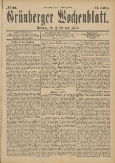 Gr&uuml;nberger Wochenblatt: Zeitung f&uuml;r Stadt und Land, No. 33. (17. M&auml;rz 1898)