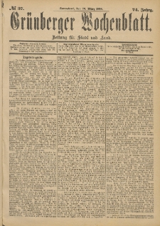 Grünberger Wochenblatt: Zeitung für Stadt und Land, No. 38. (29. März 1898)
