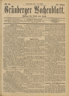 Gr&uuml;nberger Wochenblatt: Zeitung f&uuml;r Stadt und Land, No. 56. (10. Mai 1898)