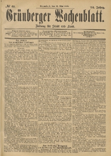 Grünberger Wochenblatt: Zeitung für Stadt und Land, No. 62. (24. Mai 1898)