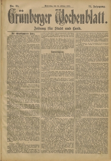 Grünberger Wochenblatt: Zeitung für Stadt und Land, No. 20. (14. Februar 1901)