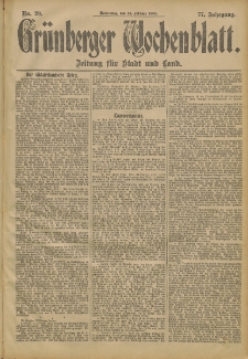 Grünberger Wochenblatt: Zeitung für Stadt und Land, No. 20. (14. Februar 1901)