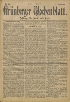 Gr&uuml;nberger Wochenblatt: Zeitung f&uuml;r Stadt und Land, No. 28. (5. M&auml;rz 1901)