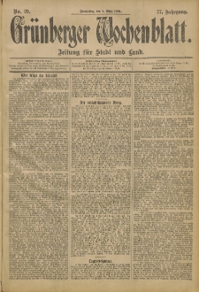Gr&uuml;nberger Wochenblatt: Zeitung f&uuml;r Stadt und Land, No. 29. (7. M&auml;rz 1901)