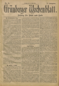 Gr&uuml;nberger Wochenblatt: Zeitung f&uuml;r Stadt und Land, No. 31. (12. M&auml;rz 1901)