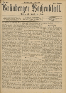 Grünberger Wochenblatt: Zeitung für Stadt und Land, No. 66. (2. Juni 1898)