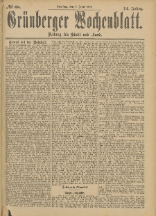 Grünberger Wochenblatt: Zeitung für Stadt und Land, No. 69. (9. Juni 1898)