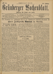 Grünberger Wochenblatt: Zeitung für Stadt und Land, No. 71. (14. Juni 1898)