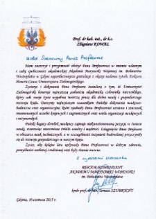 List gratulacyjny prof. Tomasza Szubrychta do profesora Zbigniewa Kowala