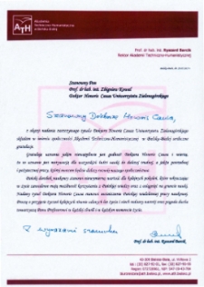 List gratulacyjny prof. Ryszarda Barcika do profesora Zbigniewa Kowala
