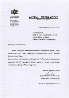 List gratulacyjny dr. hab. Sławomira Kłosa do profesora Zbigniewa Kowala