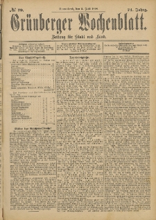 Gr&uuml;nberger Wochenblatt: Zeitung f&uuml;r Stadt und Land, No. 80. (5. Juli 1898)