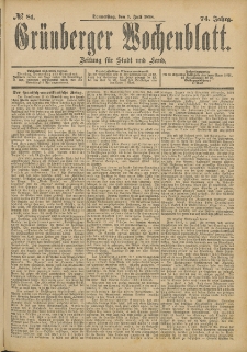 Grünberger Wochenblatt: Zeitung für Stadt und Land, No. 82. (9. Juli 1898)