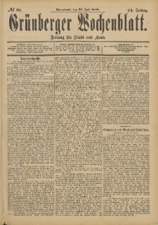Grünberger Wochenblatt: Zeitung für Stadt und Land, No. 92. (2. August 1898)