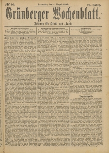 Gr&uuml;nberger Wochenblatt: Zeitung f&uuml;r Stadt und Land, No. 94. (6. August 1898)