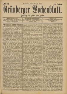Gr&uuml;nberger Wochenblatt: Zeitung f&uuml;r Stadt und Land, No. 95. (9. August 1898)