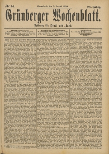 Grünberger Wochenblatt: Zeitung für Stadt und Land, No. 95. (9. August 1898)
