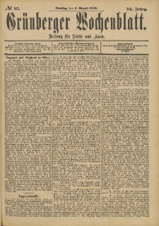 Grünberger Wochenblatt: Zeitung für Stadt und Land, No. 96. (11. August 1898)