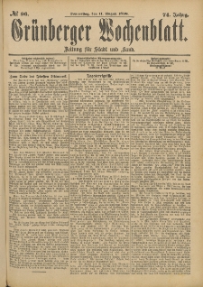 Grünberger Wochenblatt: Zeitung für Stadt und Land, No. 97. (13. August 1898)