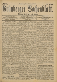 Grünberger Wochenblatt: Zeitung für Stadt und Land, No. 100. (20. August 1898)