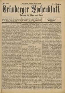 Grünberger Wochenblatt: Zeitung für Stadt und Land, No. 101. (23. August 1898)