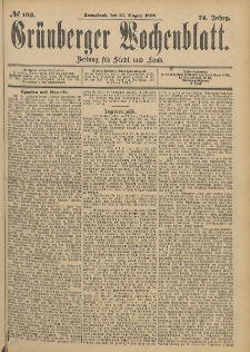 Gr&uuml;nberger Wochenblatt: Zeitung f&uuml;r Stadt und Land, No. 104. (30. August 1898)