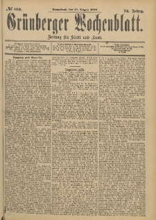 Grünberger Wochenblatt: Zeitung für Stadt und Land, No. 104. (30. August 1898)