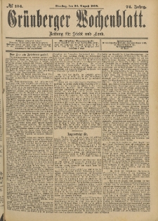 Grünberger Wochenblatt: Zeitung für Stadt und Land, No. 105. (1. September 1898)
