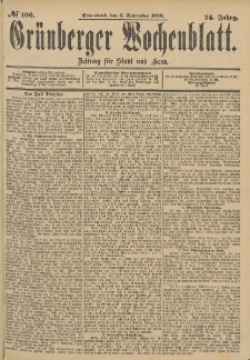 Gr&uuml;nberger Wochenblatt: Zeitung f&uuml;r Stadt und Land, No. 107. (6. September 1898)