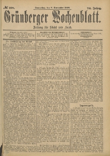 Gr&uuml;nberger Wochenblatt: Zeitung f&uuml;r Stadt und Land, No. 109. (10. September 1898)