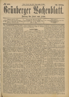 Grünberger Wochenblatt: Zeitung für Stadt und Land, No. 110. (13. September 1898)