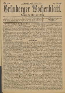 Grünberger Wochenblatt: Zeitung für Stadt und Land, No. 121. (8. October 1898)