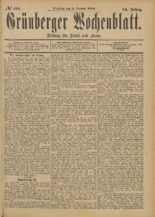 Gr&uuml;nberger Wochenblatt: Zeitung f&uuml;r Stadt und Land, No. 123. (13. October 1898)
