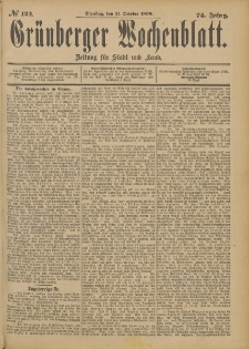 Grünberger Wochenblatt: Zeitung für Stadt und Land, No. 123. (13. October 1898)