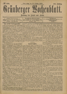 Gr&uuml;nberger Wochenblatt: Zeitung f&uuml;r Stadt und Land, No. 124. (15. October 1898)