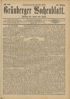 Grünberger Wochenblatt: Zeitung für Stadt und Land, No. 137. (15. November 1898)