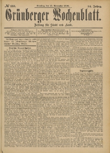 Gr&uuml;nberger Wochenblatt: Zeitung f&uuml;r Stadt und Land, No. 138. (16. November 1898)