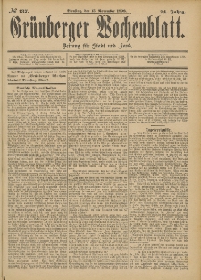 Grünberger Wochenblatt: Zeitung für Stadt und Land, No. 138. (16. November 1898)