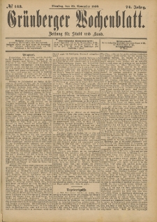 Grünberger Wochenblatt: Zeitung für Stadt und Land, No. 144. (1. December 1898)