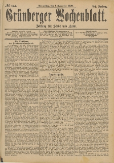 Grünberger Wochenblatt: Zeitung für Stadt und Land, No. 145. (3. December 1898)