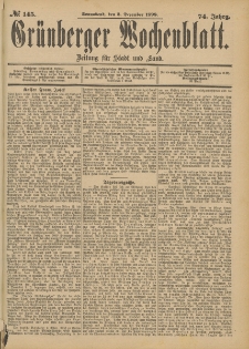 Gr&uuml;nberger Wochenblatt: Zeitung f&uuml;r Stadt und Land, No. 146. (6. December 1898)