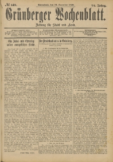 Gr&uuml;nberger Wochenblatt: Zeitung f&uuml;r Stadt und Land, No. 149. (13. December 1898)
