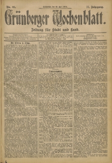 Grünberger Wochenblatt: Zeitung für Stadt und Land, No. 45. (13. April 1901)