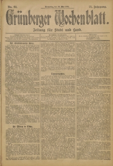 Grünberger Wochenblatt: Zeitung für Stadt und Land, No. 62. (23. Mai 1901)