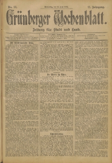 Grünberger Wochenblatt: Zeitung für Stadt und Land, No. 77. (27. Juni 1901)