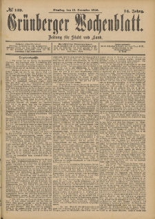 Gr&uuml;nberger Wochenblatt: Zeitung f&uuml;r Stadt und Land, No. 150. (15. December 1898)