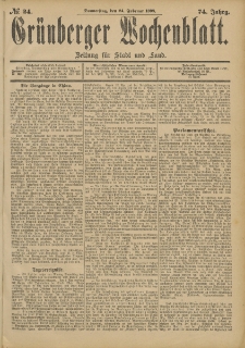 Grünberger Wochenblatt: Zeitung für Stadt und Land, No. 24. (24. Februar 1898)