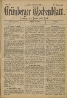 Grünberger Wochenblatt: Zeitung für Stadt und Land, No. 94. (6. August 1901)