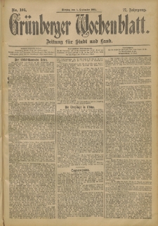 Grünberger Wochenblatt: Zeitung für Stadt und Land, No. 106. (3. September 1901)