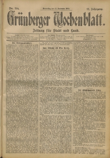 Gr&uuml;nberger Wochenblatt: Zeitung f&uuml;r Stadt und Land, No. 110. (12. September 1901)
